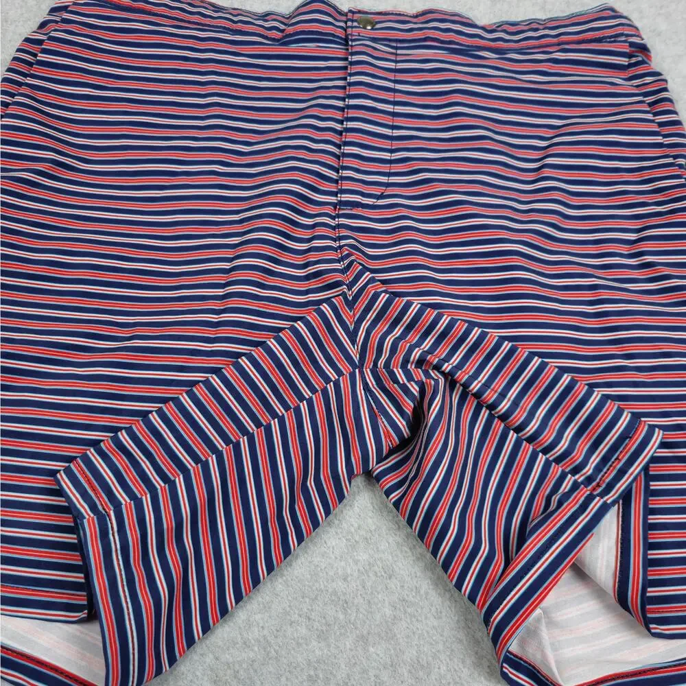 Lands' End Mens Large (36-38) Swim Shorts/Trunks Red White Navy Stripe